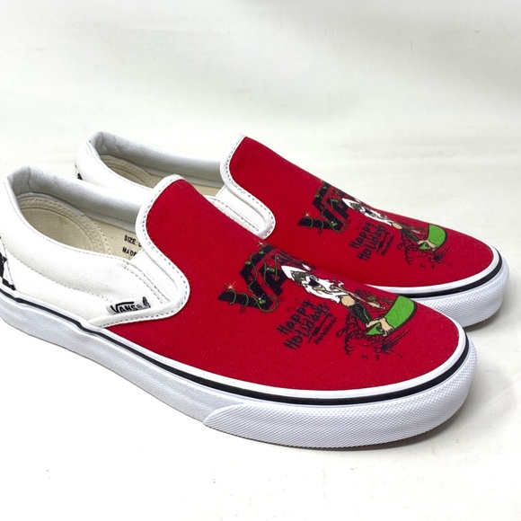 VANS Slip On Sneakers White Red Canvas Shoes Men Skate Low Top Custom Alsu01245 - Picture 10 of 11